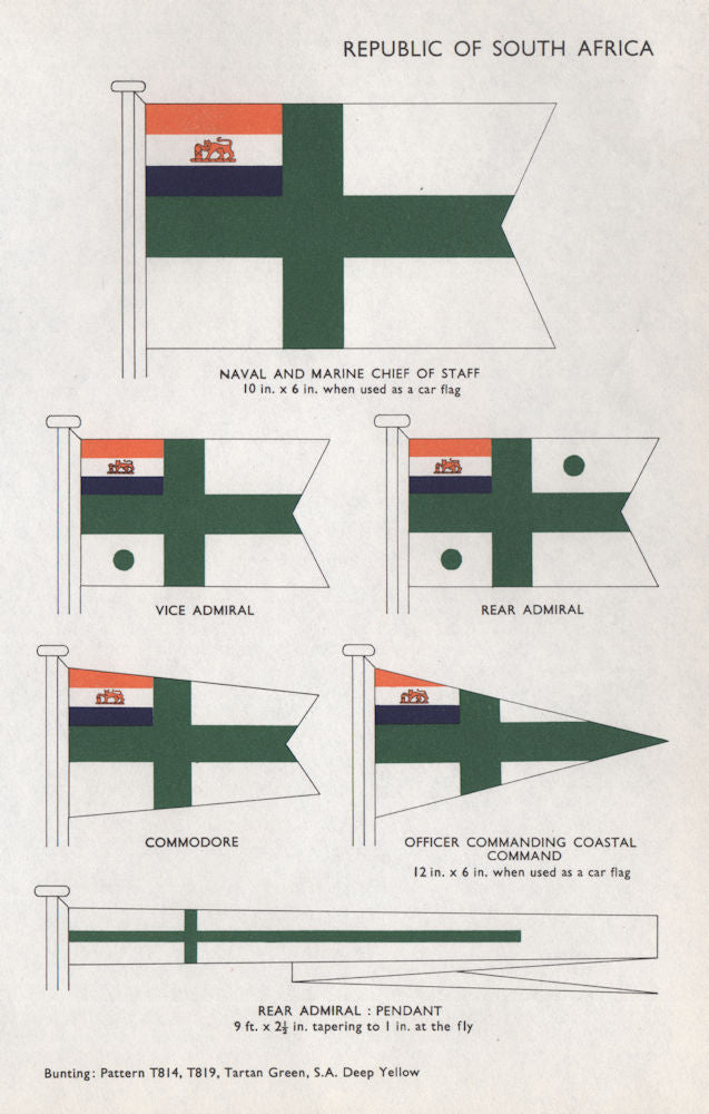 SOUTH AFRICA FLAGS Naval & Marine Chief of Staff Admiral Commodore Officer 1958